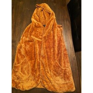Desert mustard faux fur hooded pocket cocoon vest large